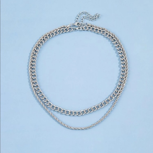 2 Piece Double Layered Dainty Silver Chain Link Necklace New - Picture 5 of 5